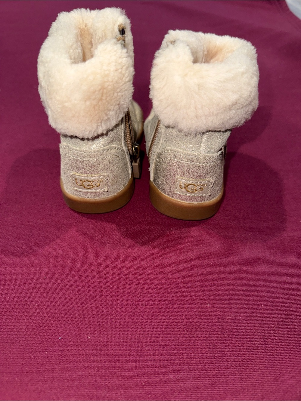 UGG Kids Metallic Tan Sheepskin Zip Booties